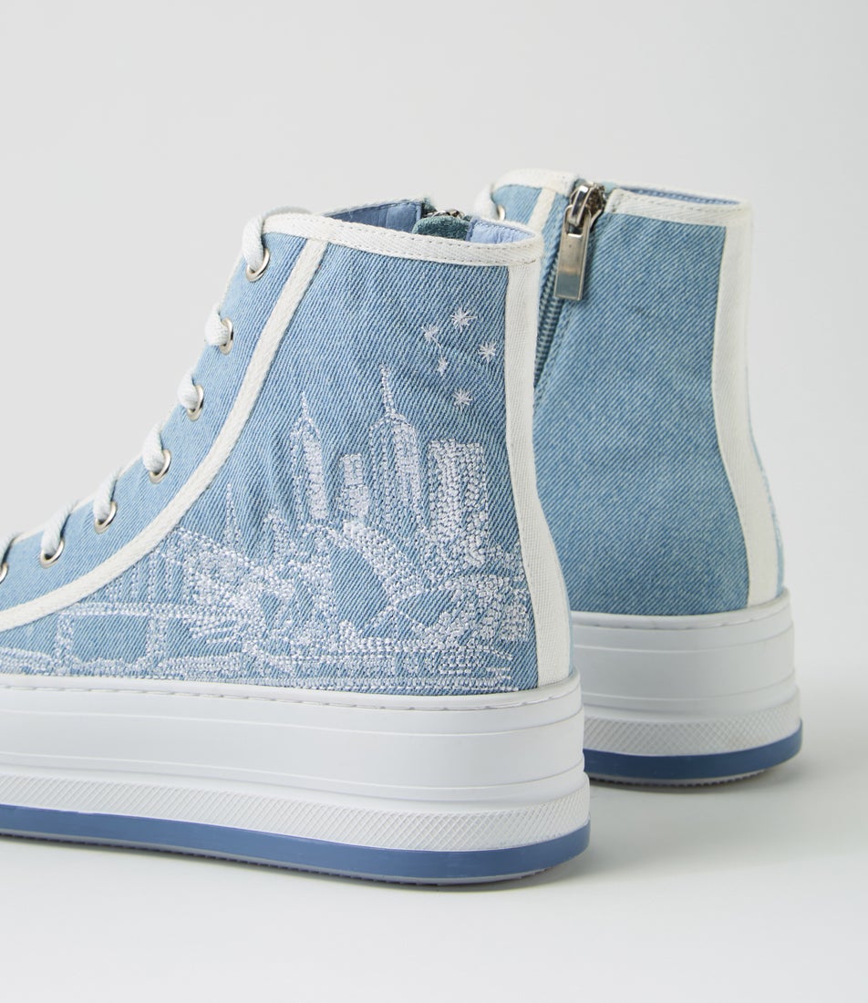 Geppil Denim White Canvas Lace Up Boots