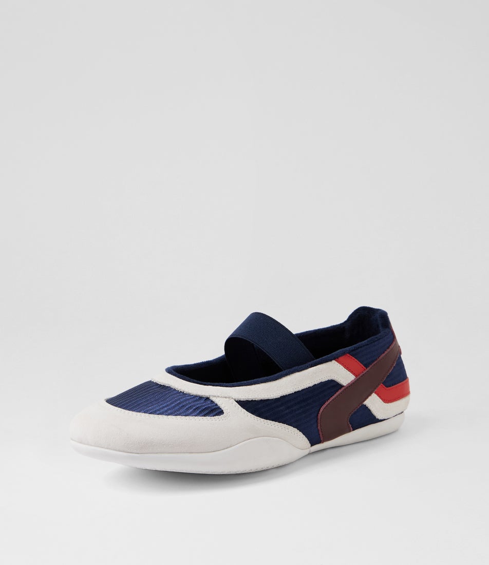 Zoma White Navy Multi Ballet Flats