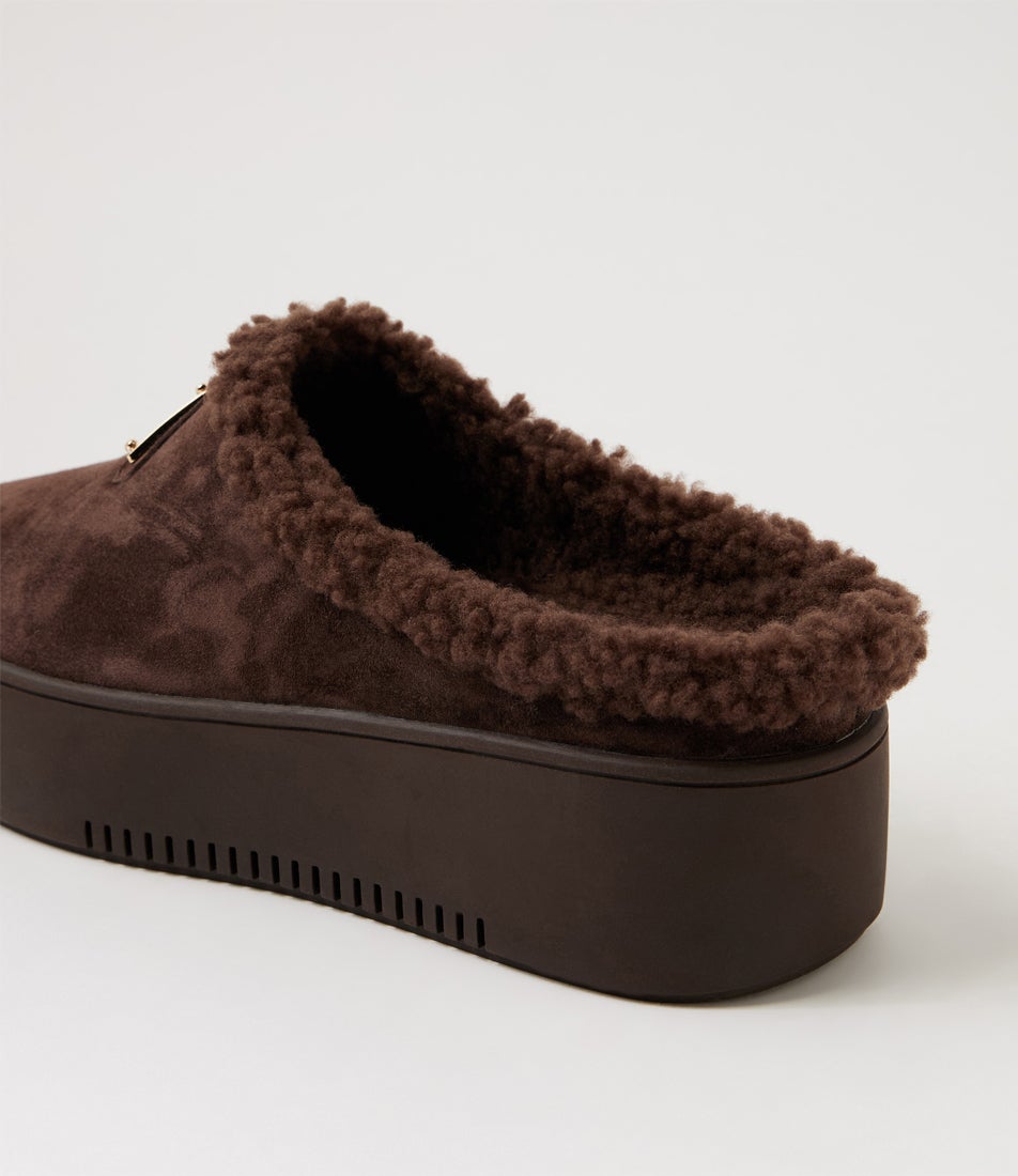 Willkie Choc Suede Fur Slippers
