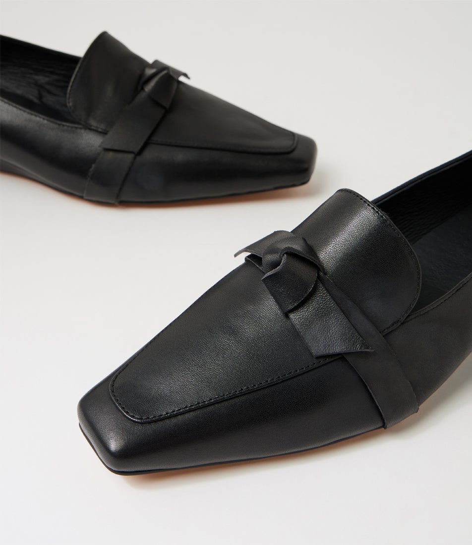 Potony Black Leather Heels