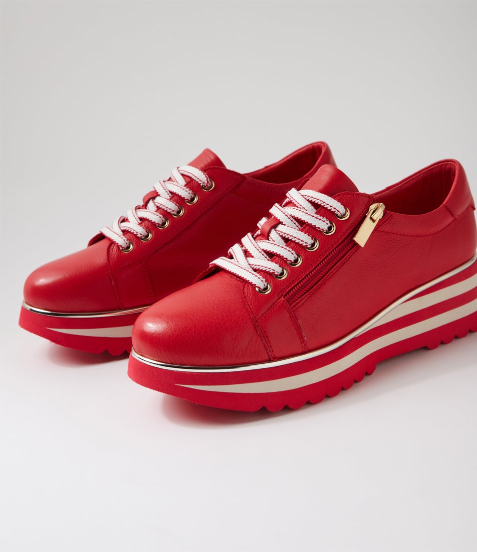 Eammes Red Leather Lace Up Flats