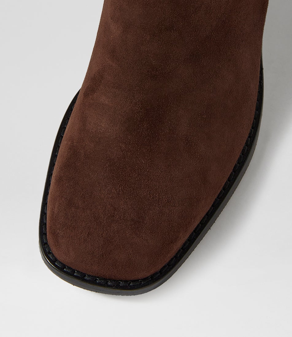 Midd Deep Choc Black Heel Suede Ankle Boots