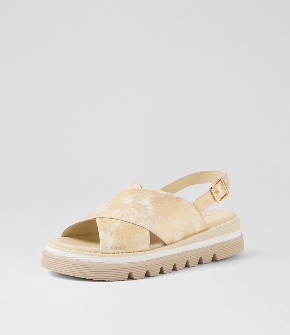 Sasi Metallic Smudge Leather Sandals