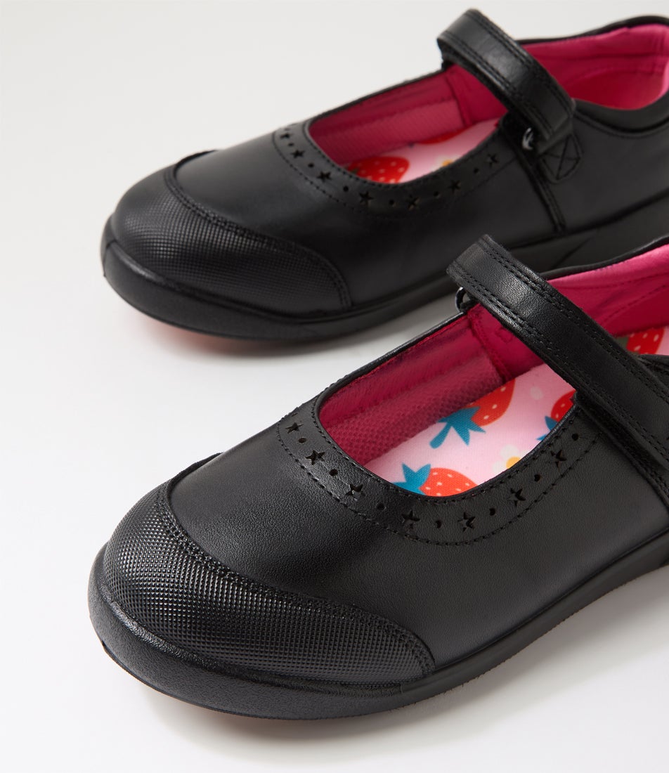Kiara Junior E Black Print Leather Flat Shoes