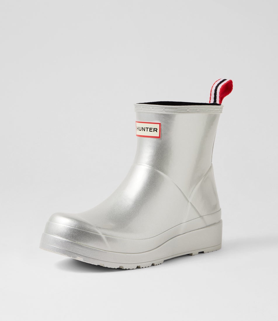 Play Short Silver Rubber Ankle Boots