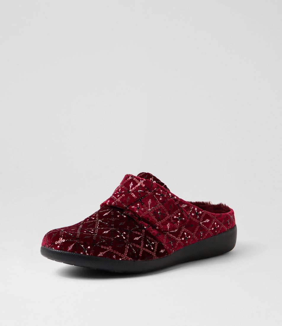 Fosco Xw Burgundy Diamond Velvet Slippers