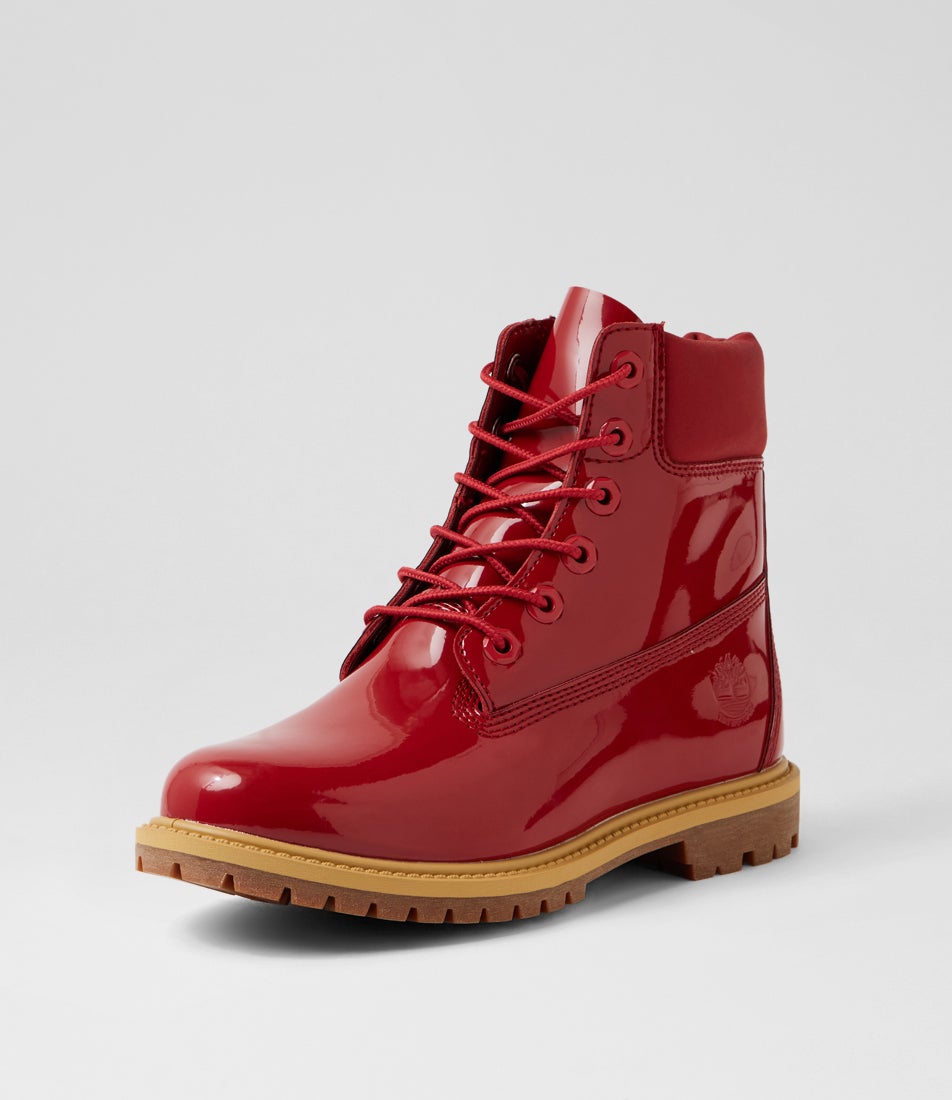 6 Premium Icon Boot Women's Medium Red Patent Leather Lace Up Boots