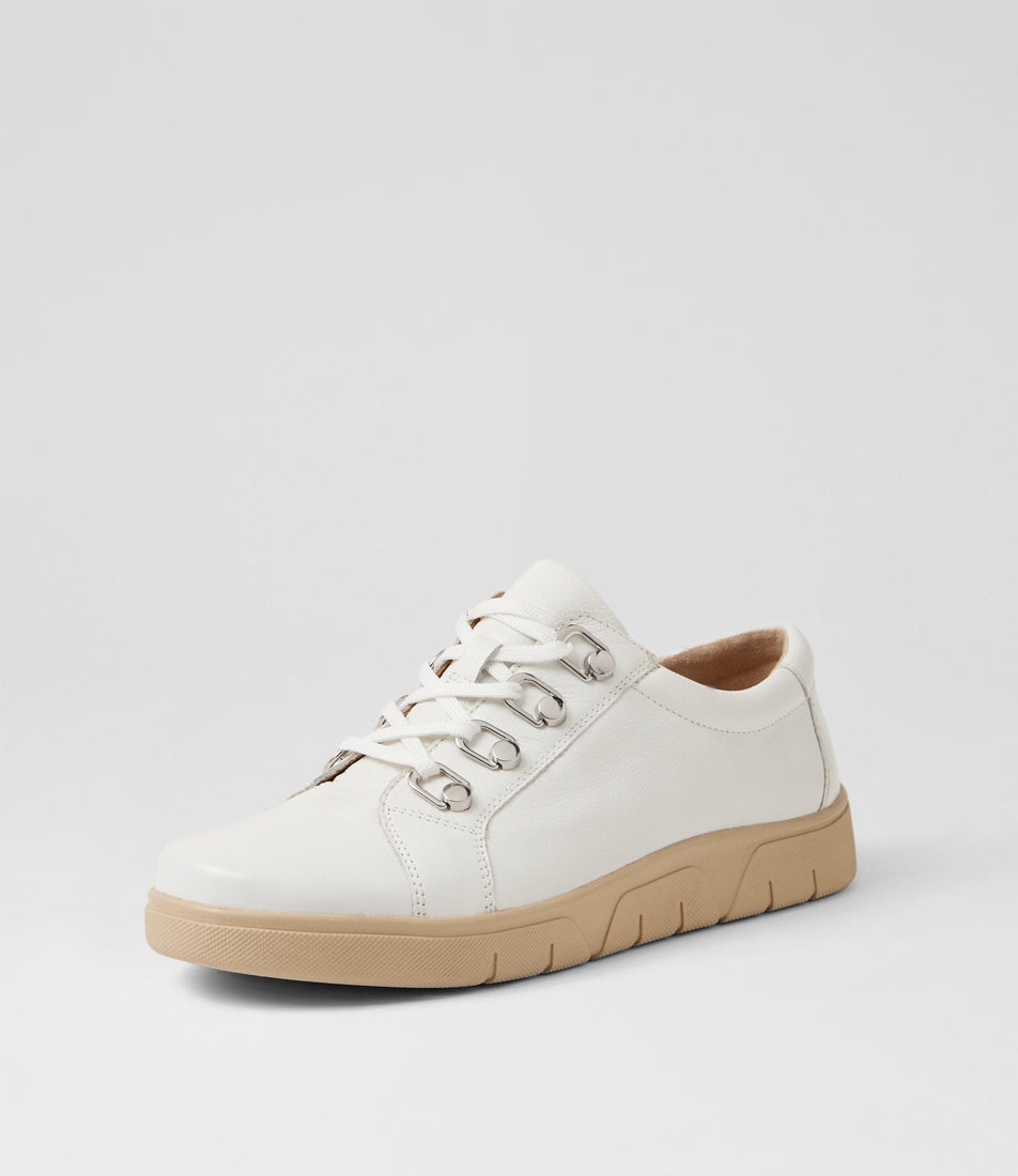Theas D White Almond Leather Sneakers Theas D White Almond Leather Sneakers