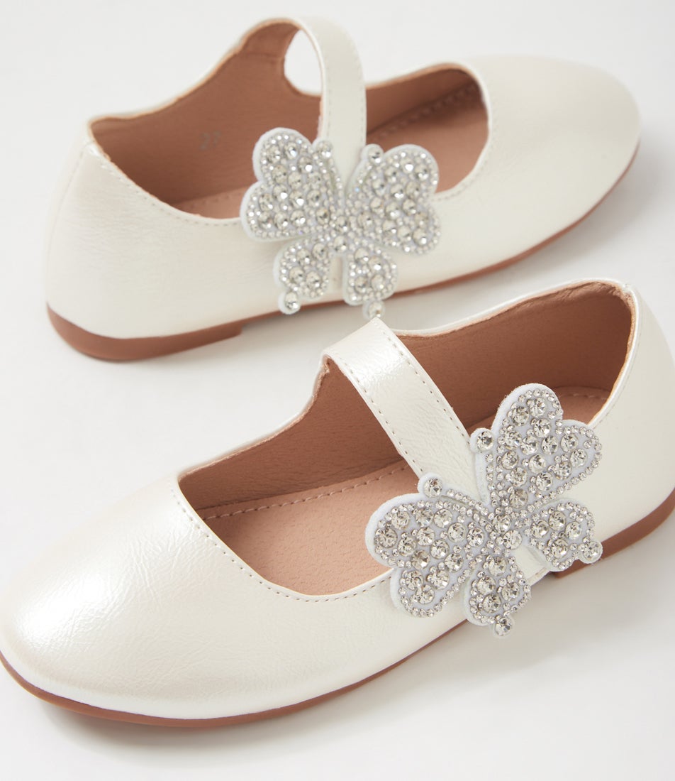 Annie Ballet Junior White Smooth Ballet Flats