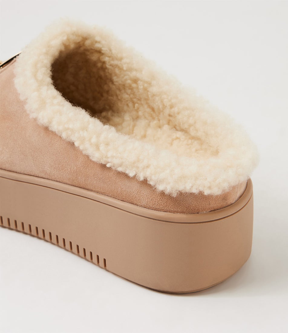 Willkie Sand Natural Suede Fur Slippers