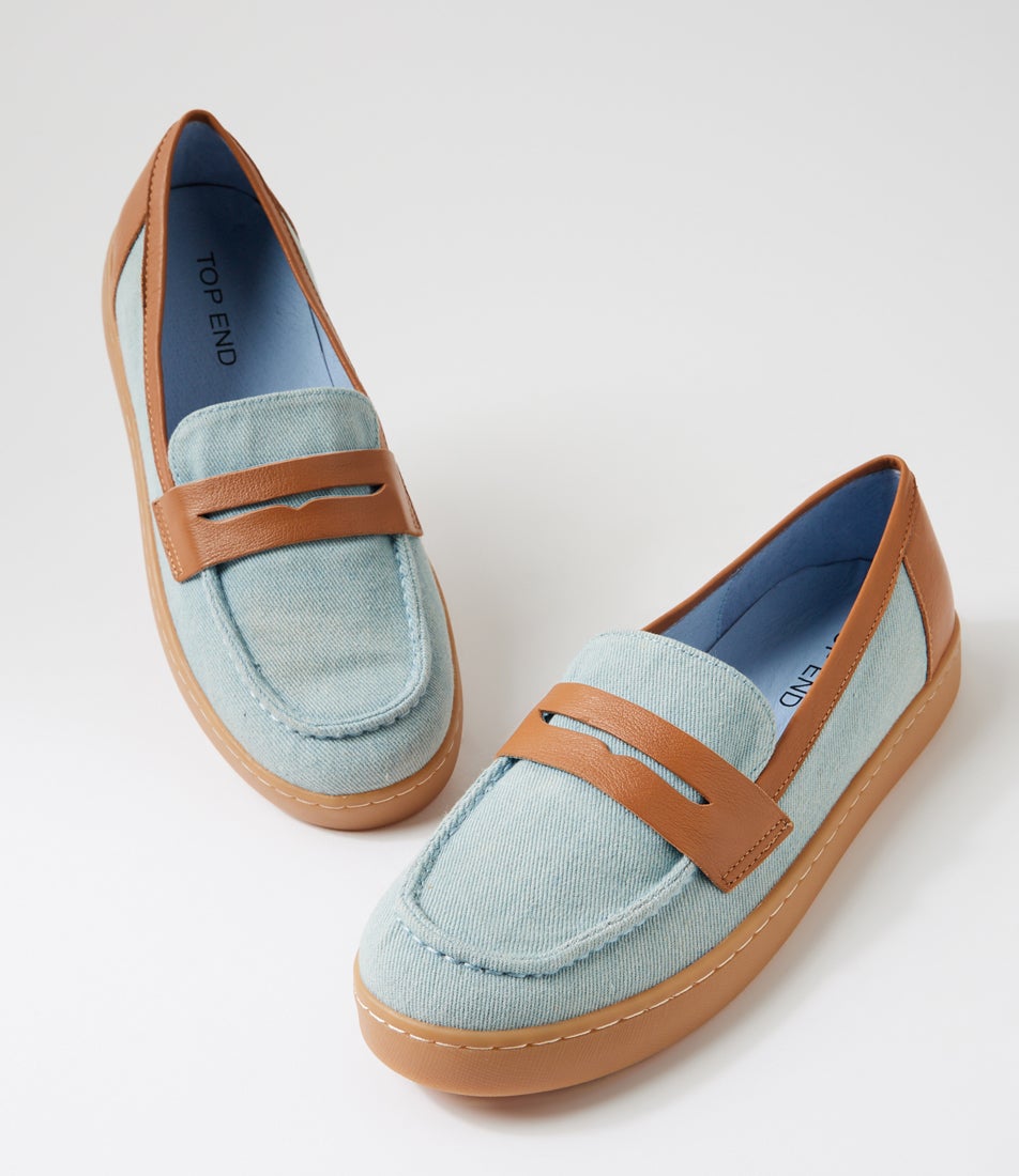 Nimay Light Denim Dark Tan Fabric Leather Loafers Nimay Light Denim Dark Tan Fabric Leather Loafers