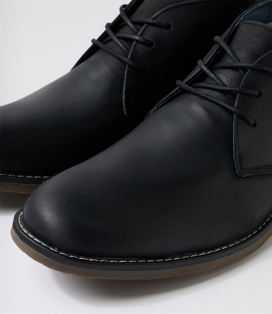 Terminal Black Oiled Leather Ankle Boots