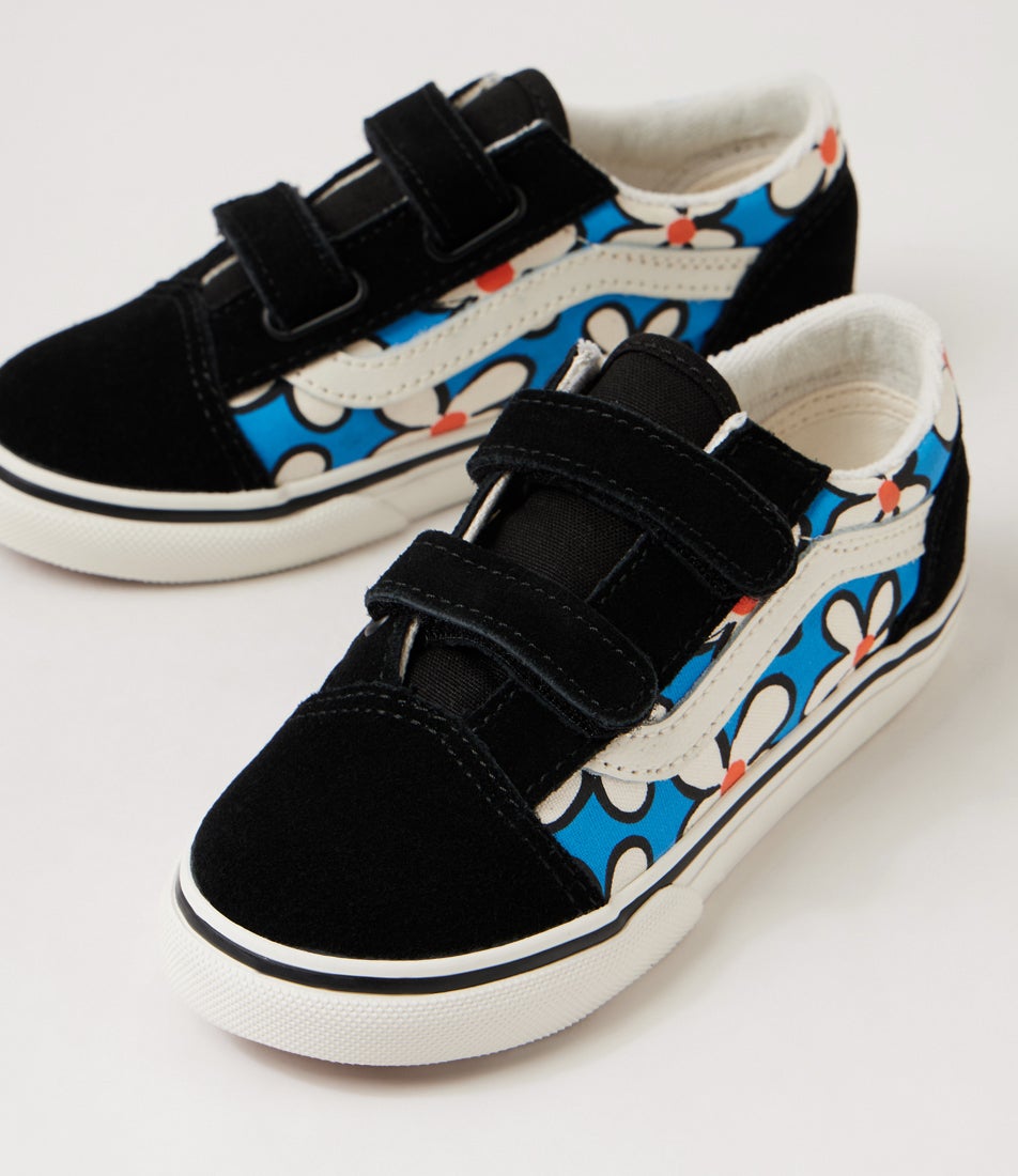 Old Skool Toddler Painted Floral Bright Azure Suede Canvas Sneakers