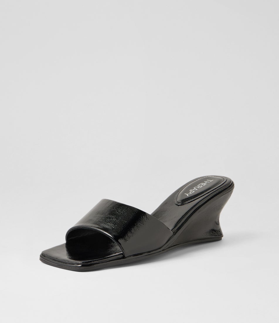 Lafayette Black Crinkle Patent Pu Sandals