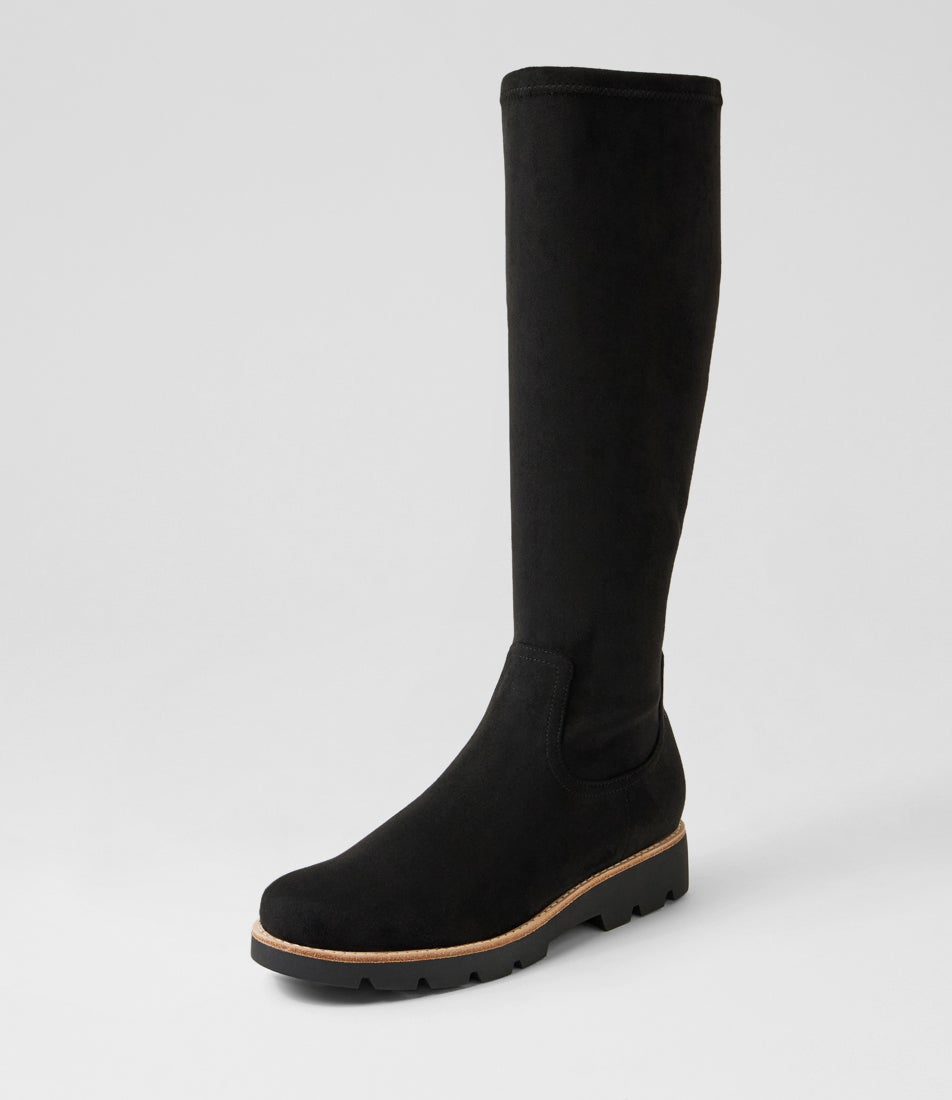 Dellah Black Stretch Microsuede Knee High Boots