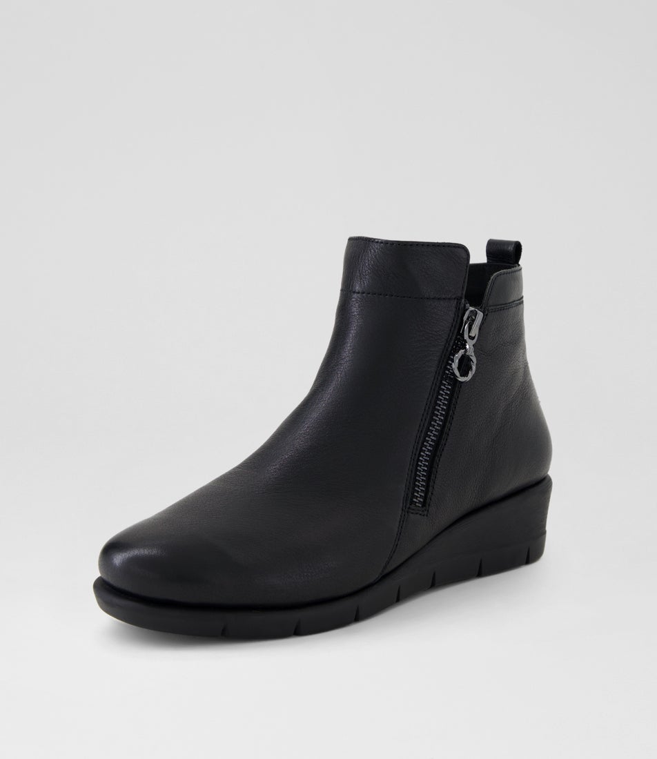 Mavise Black Leather Ankle Boots