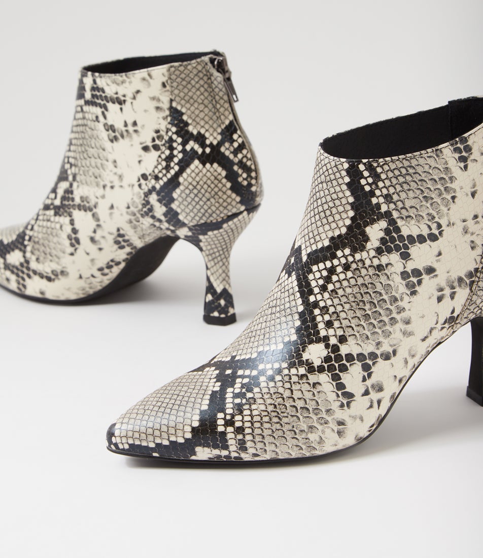 Loral Black Beige Snake Ankle Boots