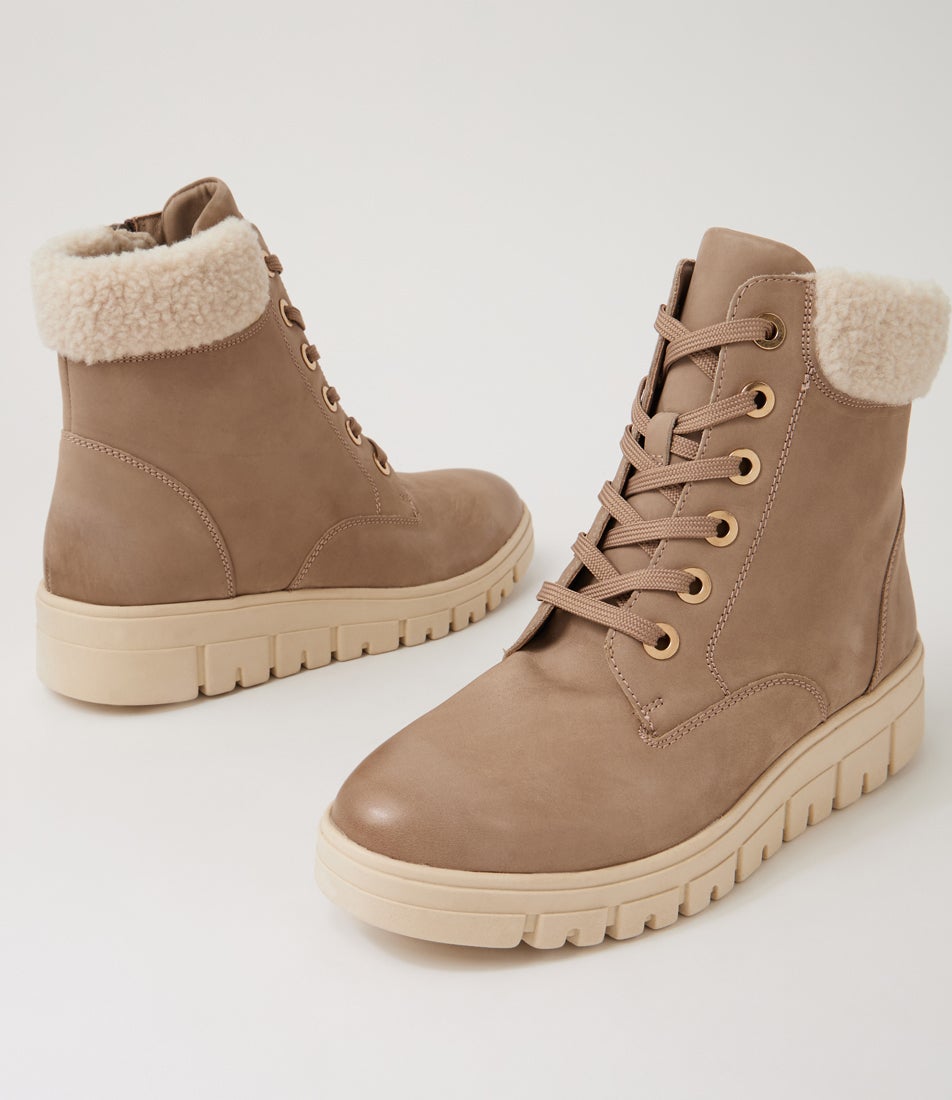 Marrien Light Taupe Off White Leather Ankle Boots