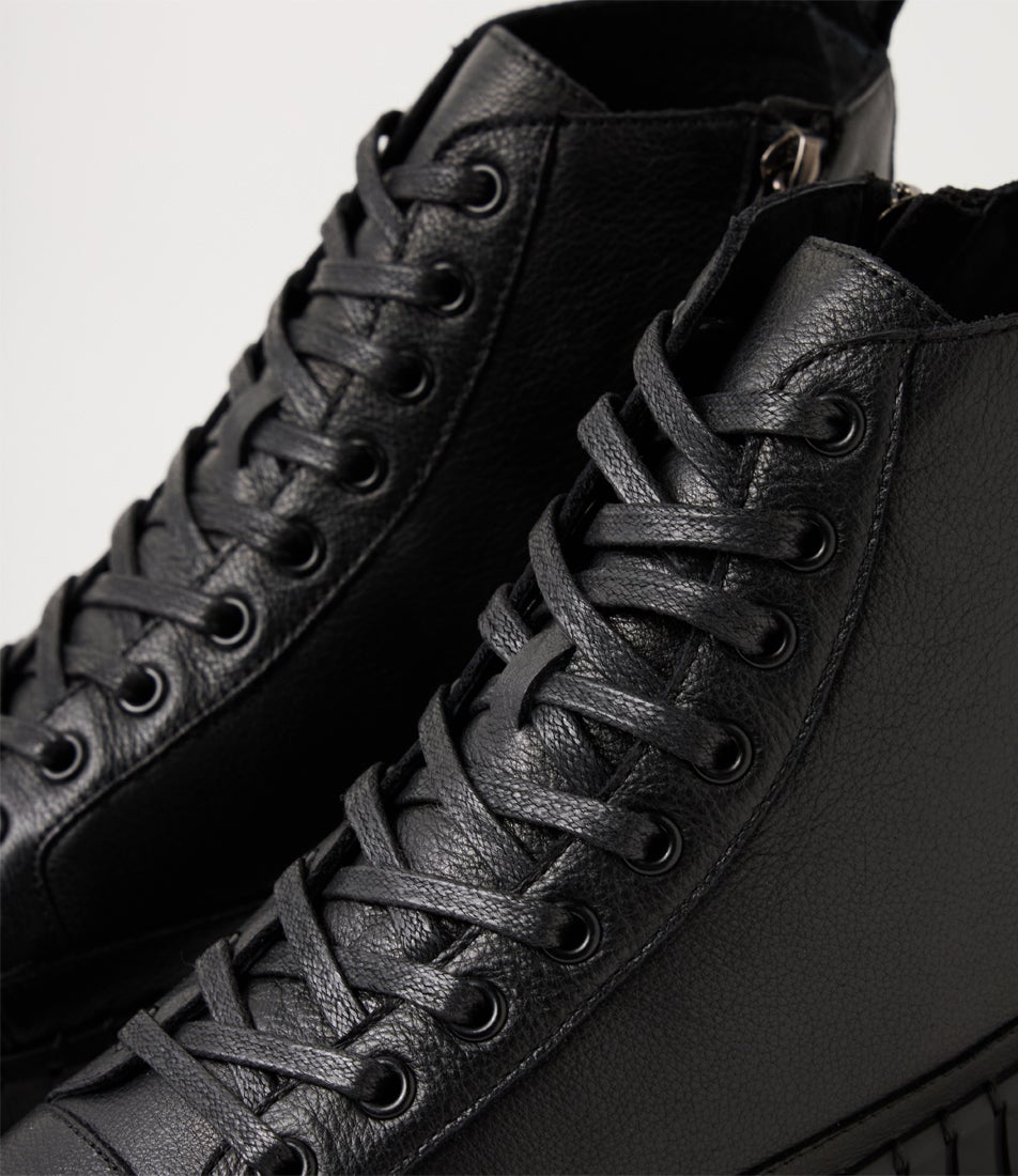 Burien Black Leather Lace Up Boots