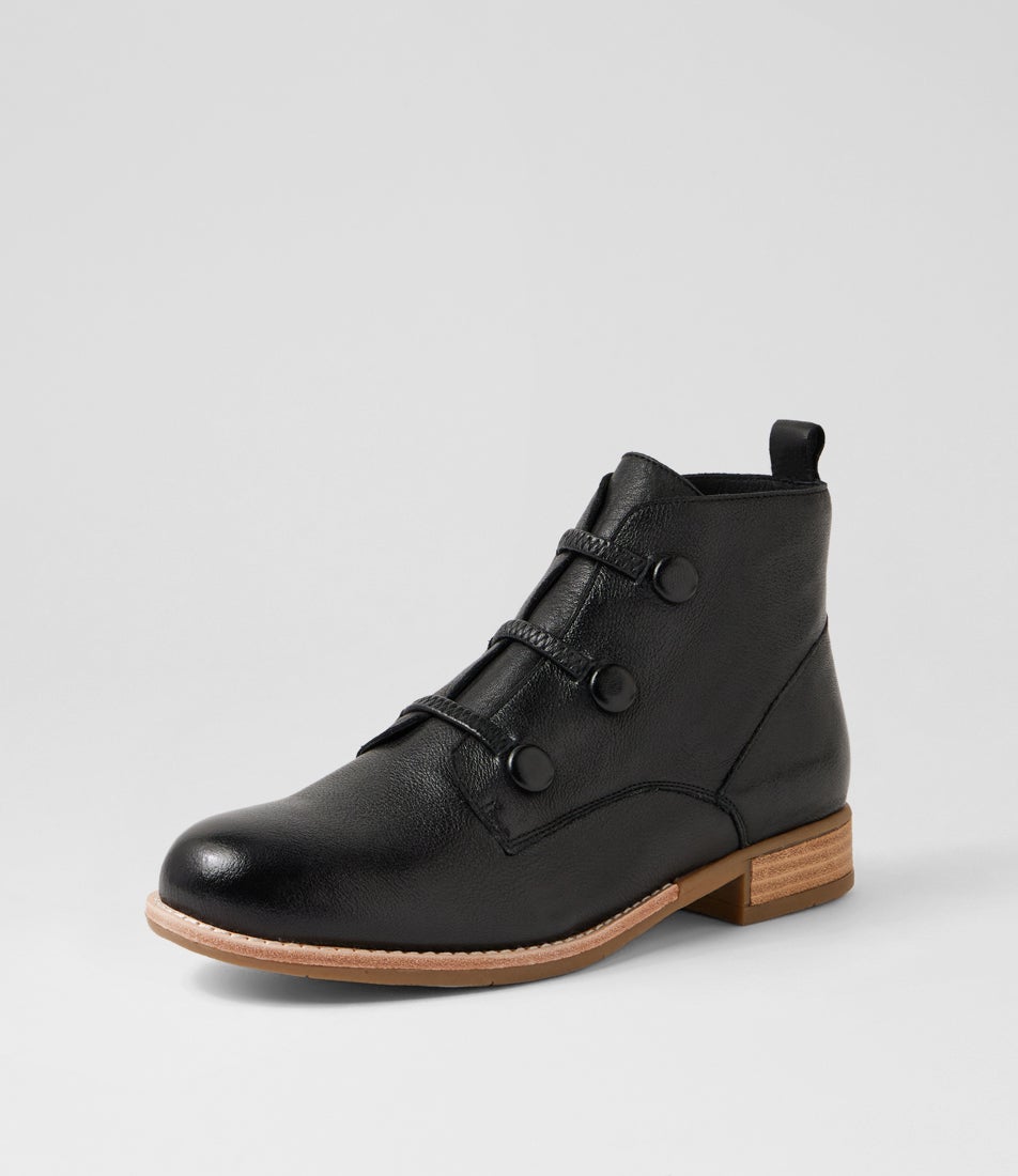 Chillsy Black Natural Tumble Leather Ankle Boots Chillsy Black Natural Tumble Leather Ankle Boots