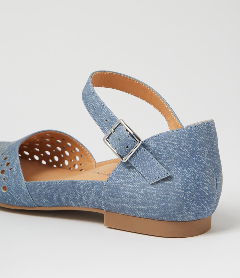 Carrole Xf Blue Denim Leather Flat Shoes