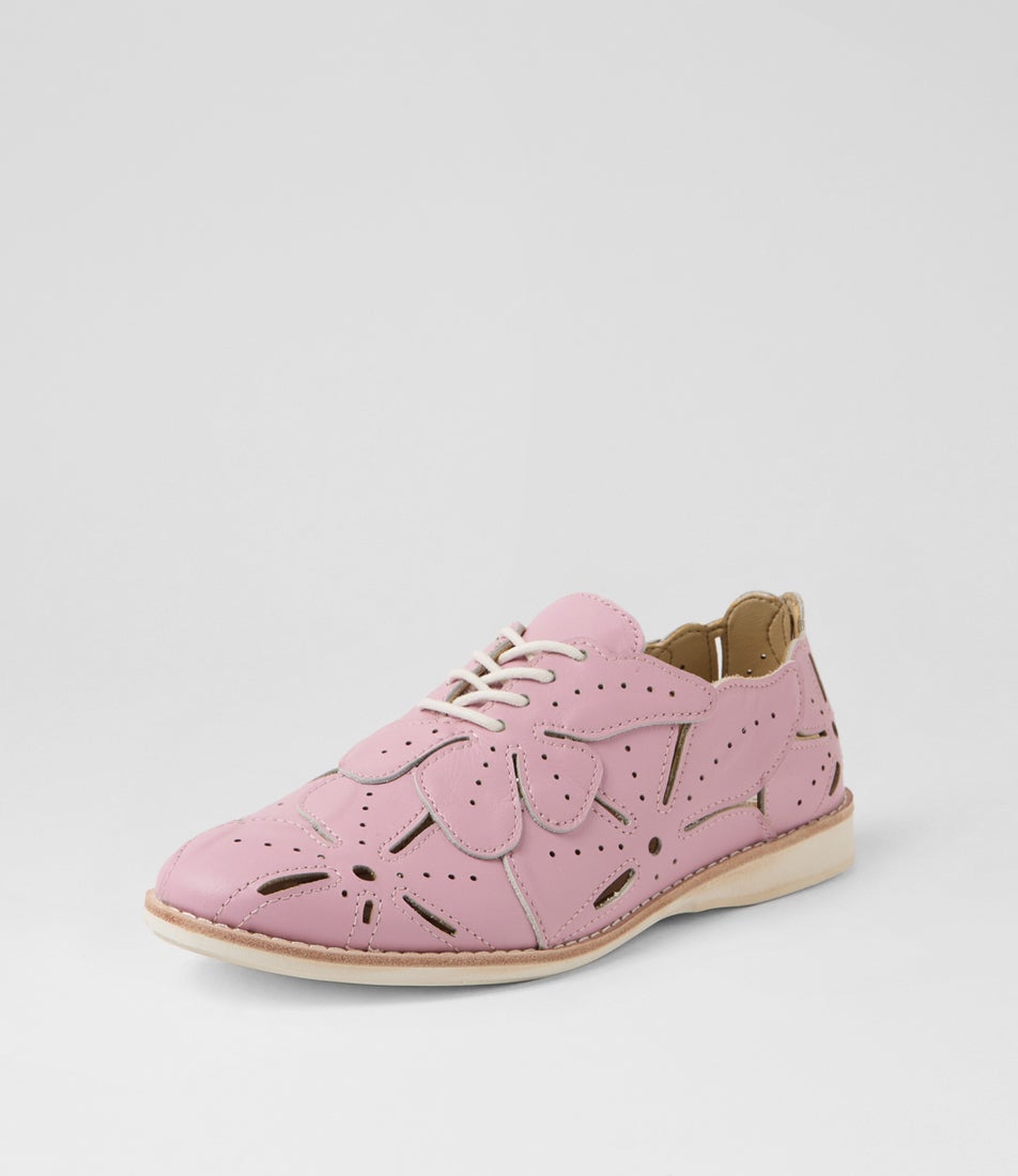 Derby Applique Rose Blush Leather Lace Up Flats