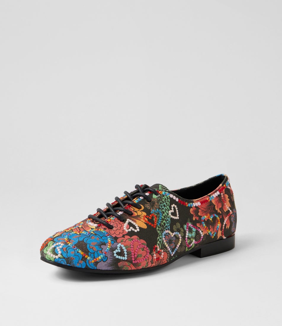 Gippsland Black Multi Lace Up Flats