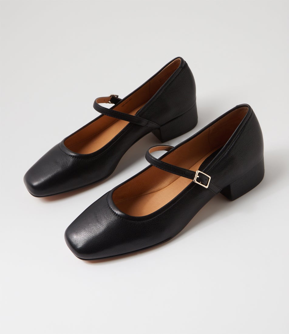 Islah Black Leather Mary Jane Heels
