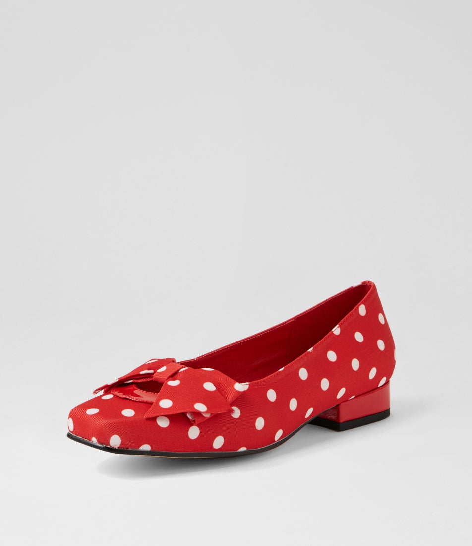 Britsas Red White Spot Fabric Patent Heels