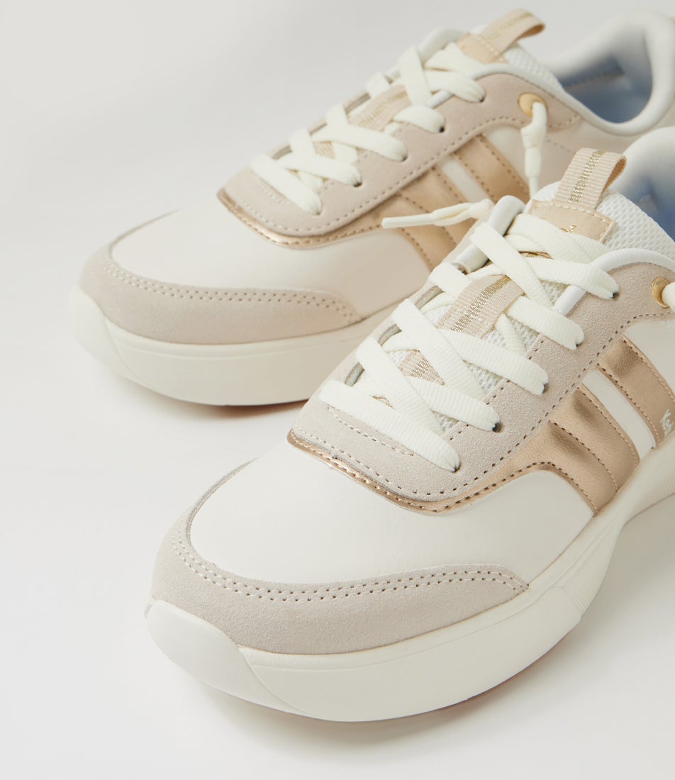 Blisswalk Ubal Snow White Oatmeal Gold Leather Suede Sneakers