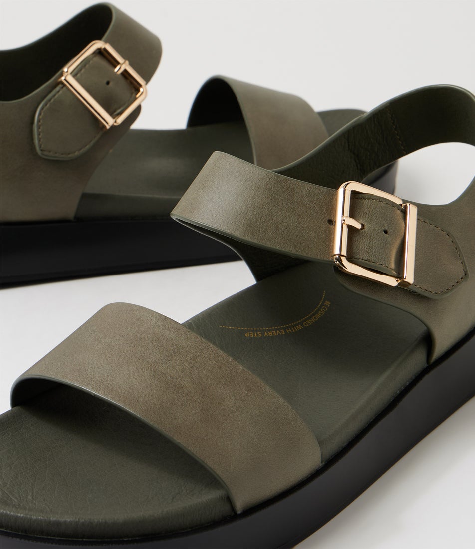 Gerta W Olive Leather Sandals