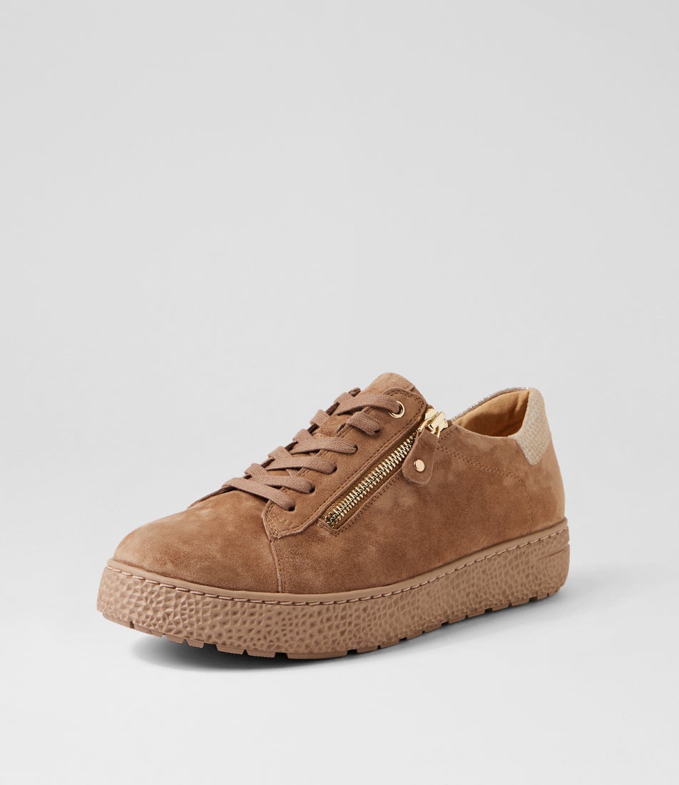 Oceanne Xw Light Choc Camel Diamond Suede Leather Sneakers