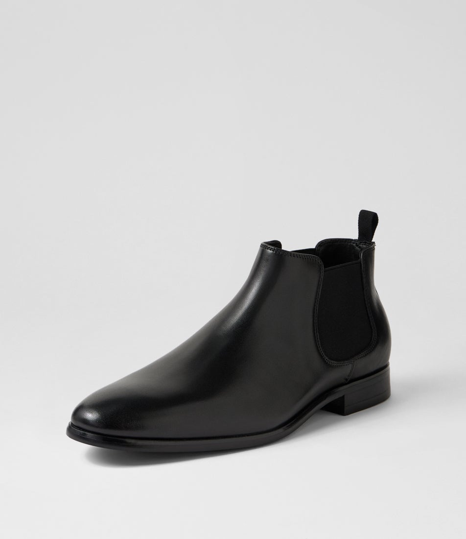 Alpha Black Leather Point Toe Chelsea Boots