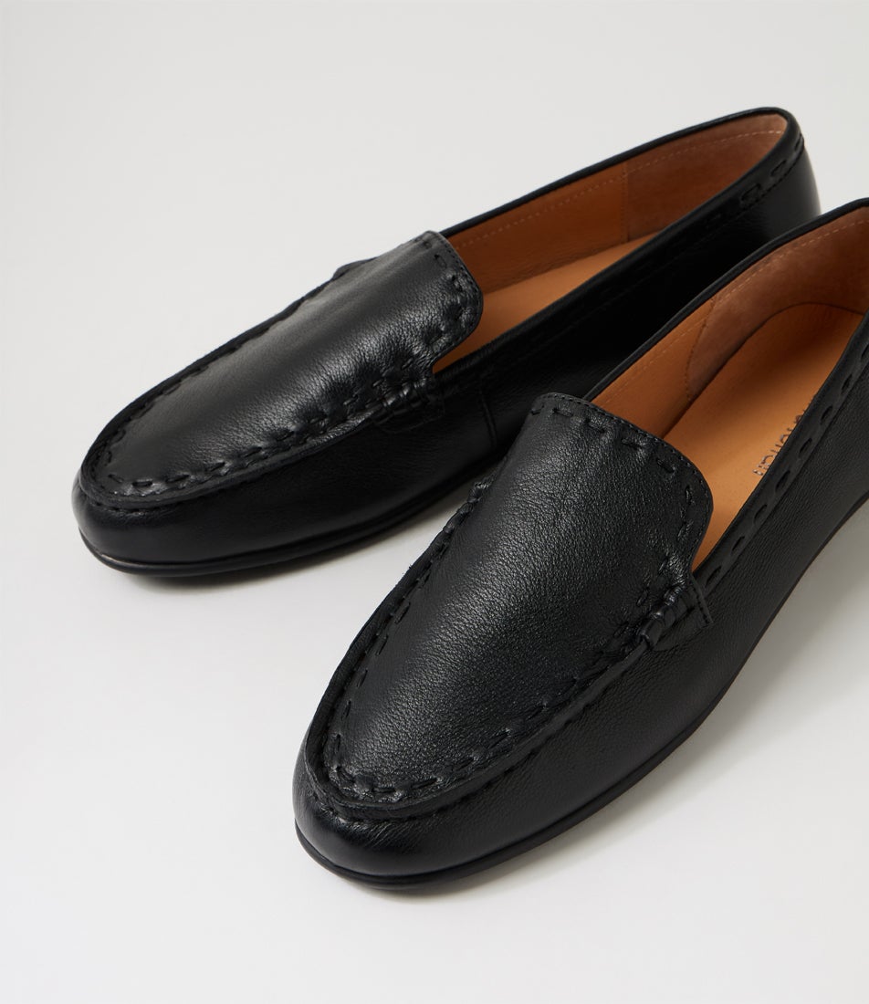 Rana Black Leather Flat Shoes