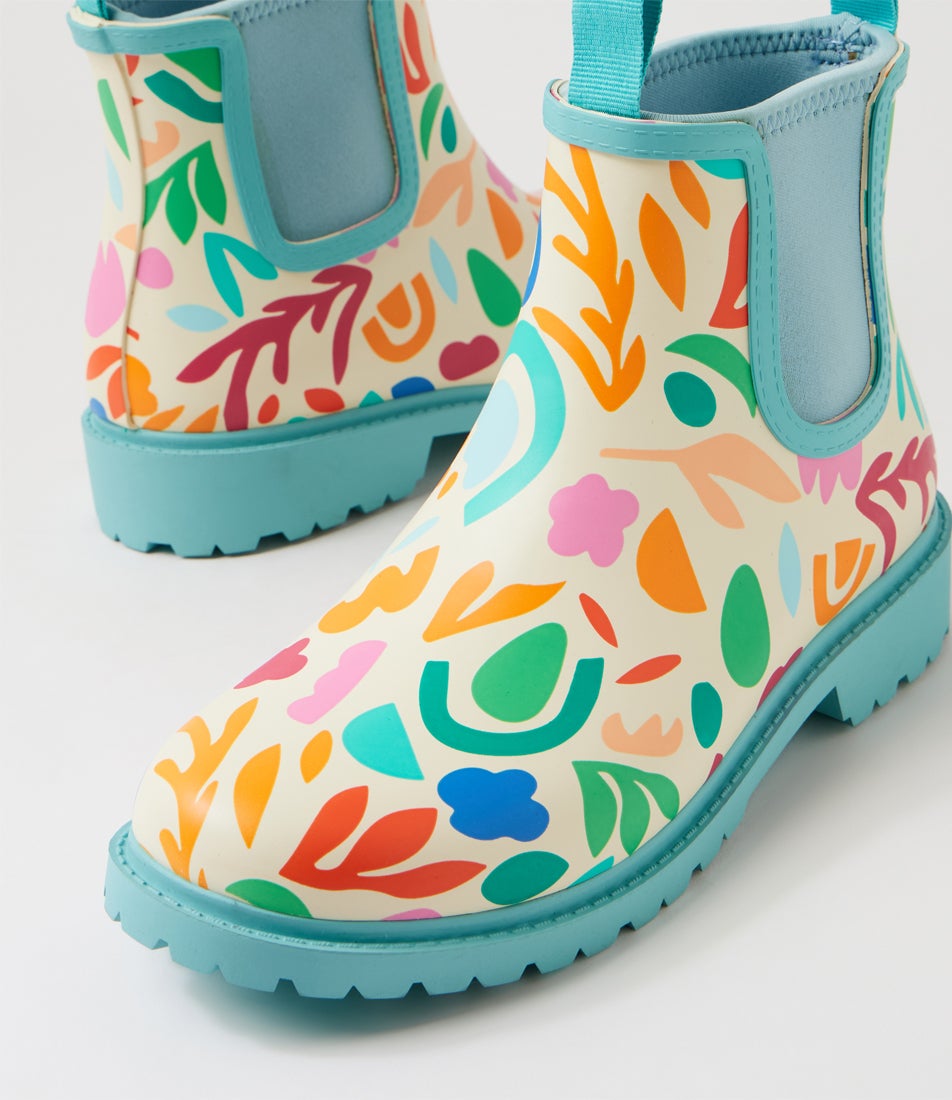 Splashy Botanical Blue Ankle Boots