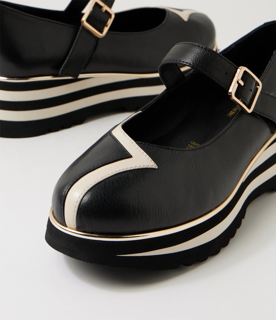Elanies Black Milk Leather Flat Shoes