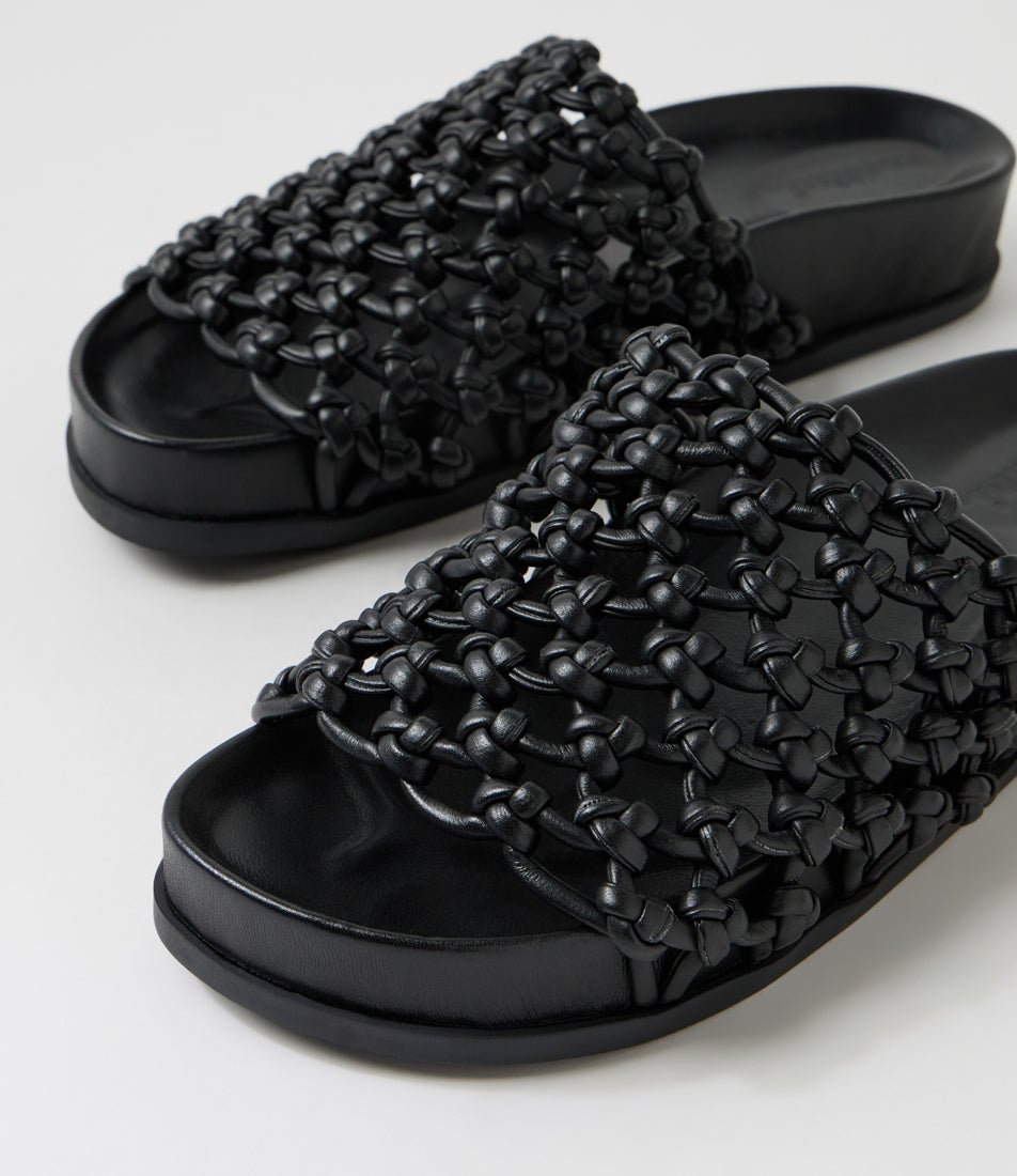 Carila Black Leather Slides