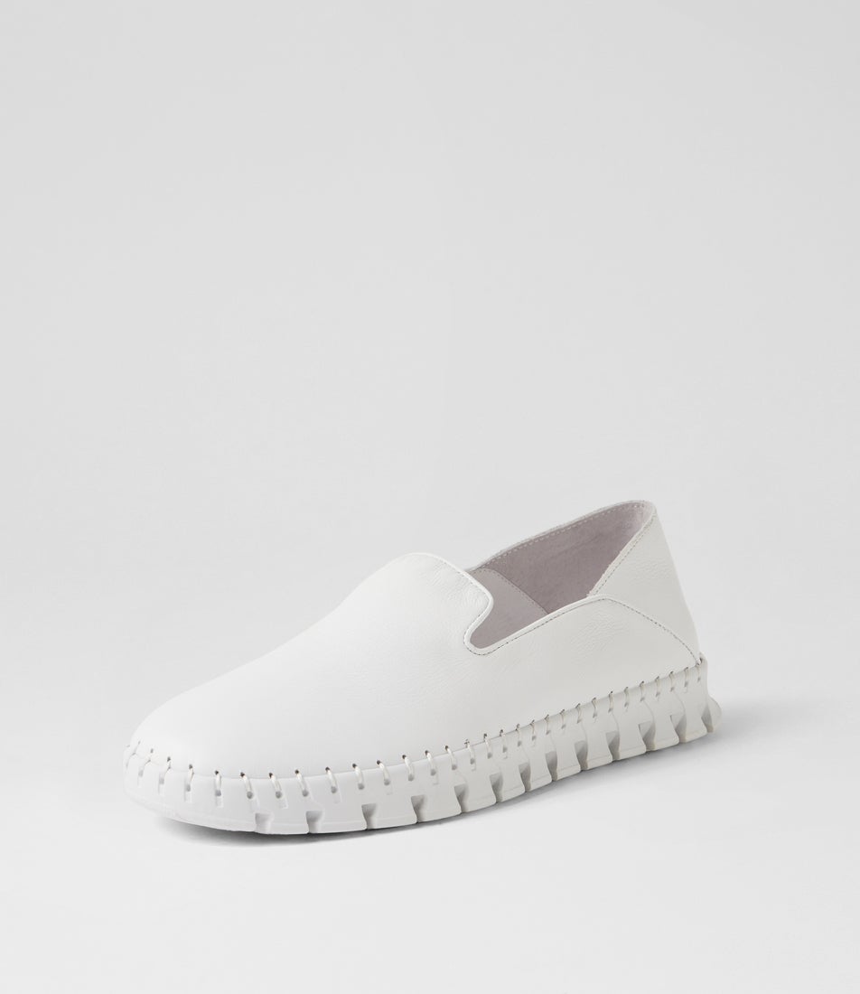Kearies White Leather Flat Shoes