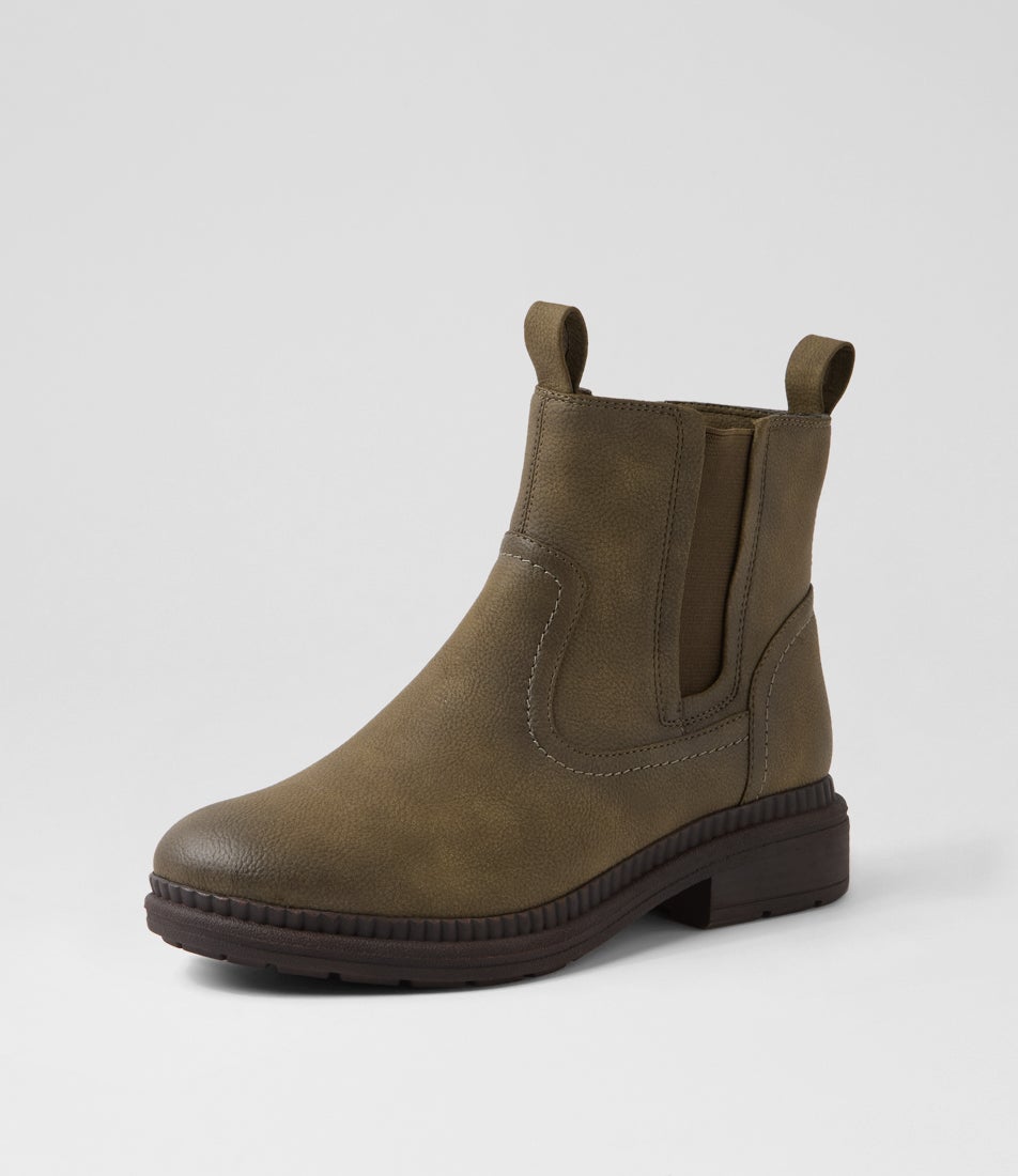 Palmiir Olive Nubuck Pu Ankle Boots