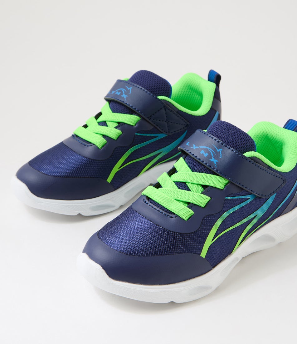 Wave Junior Adjustable Navy Lime Mesh Sneakers