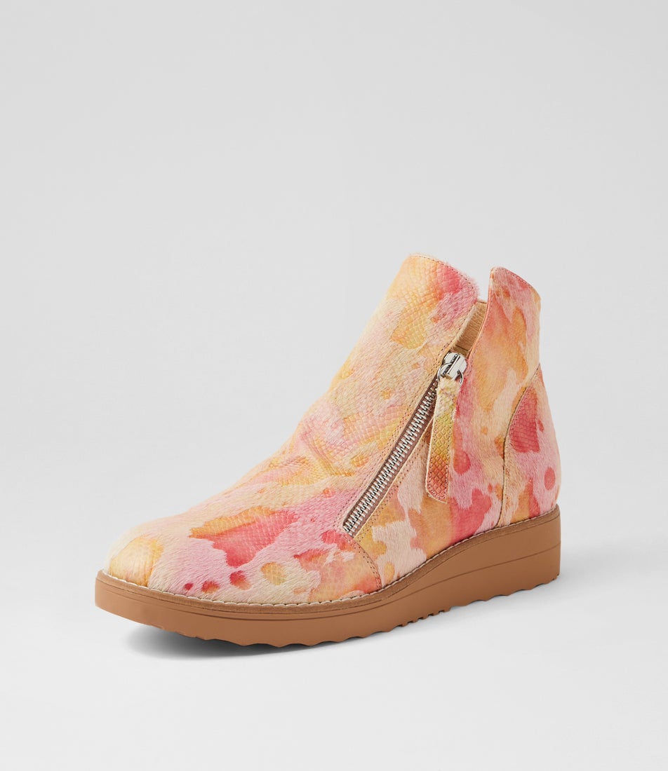 Ohmy Pink Mix Leather Ankle Boots