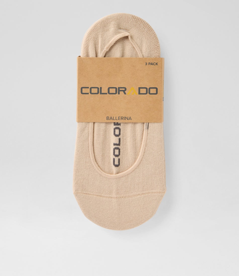 3pk Ball Invisible Beige Cotton Socks