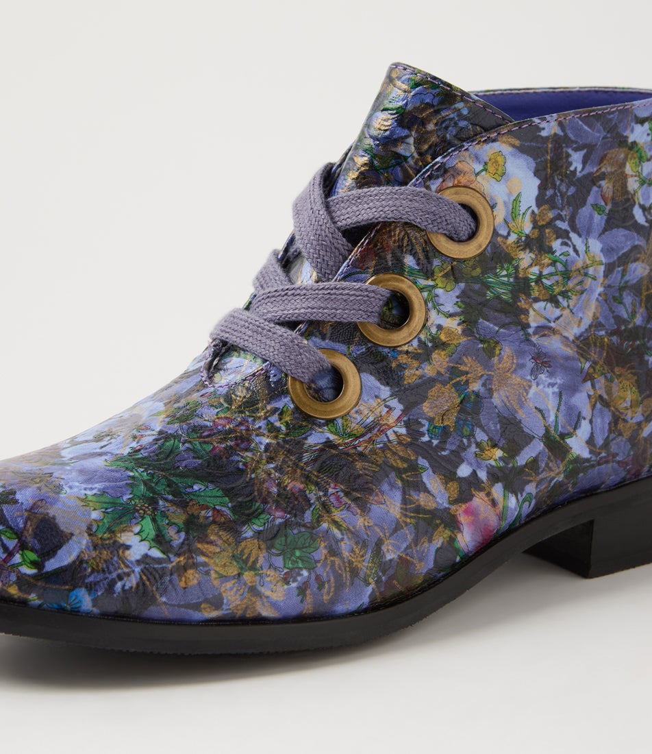 Hissel Blue Floral Ankle Boots