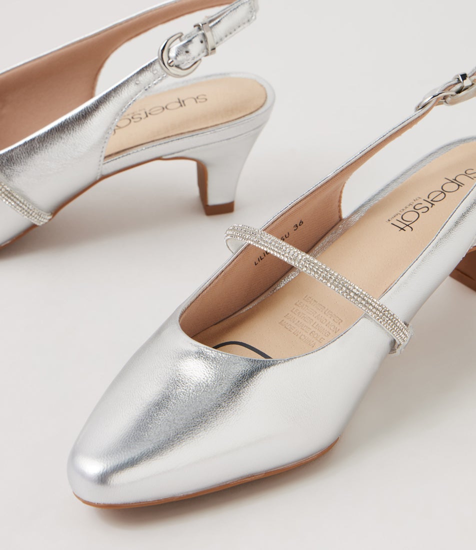 Lilium Silver Leather Jewels Heels