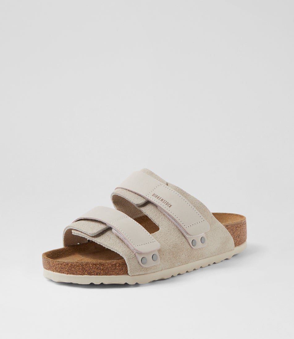 Uji Antique White Nubuck Suede Slides