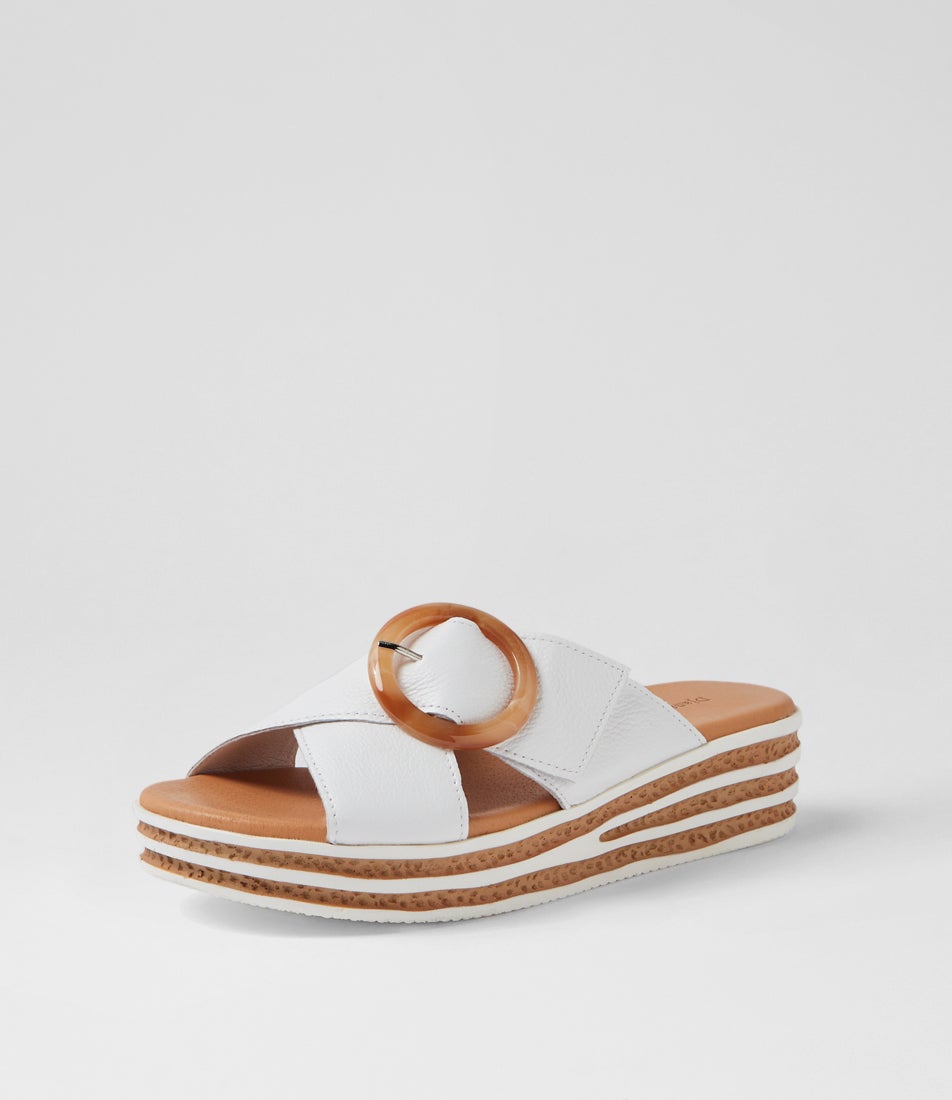 Coveta White Leather Slides