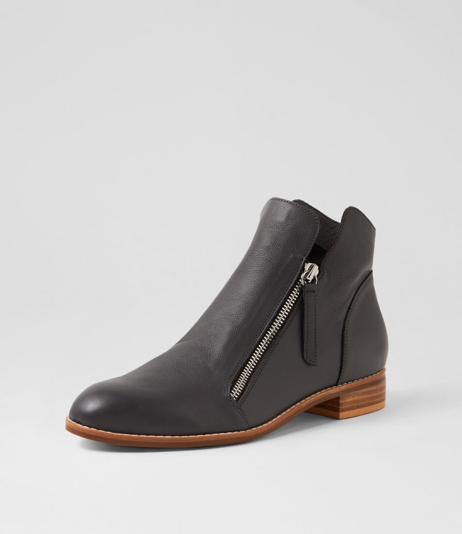 Norys New Charcoal Leather Ankle Boots