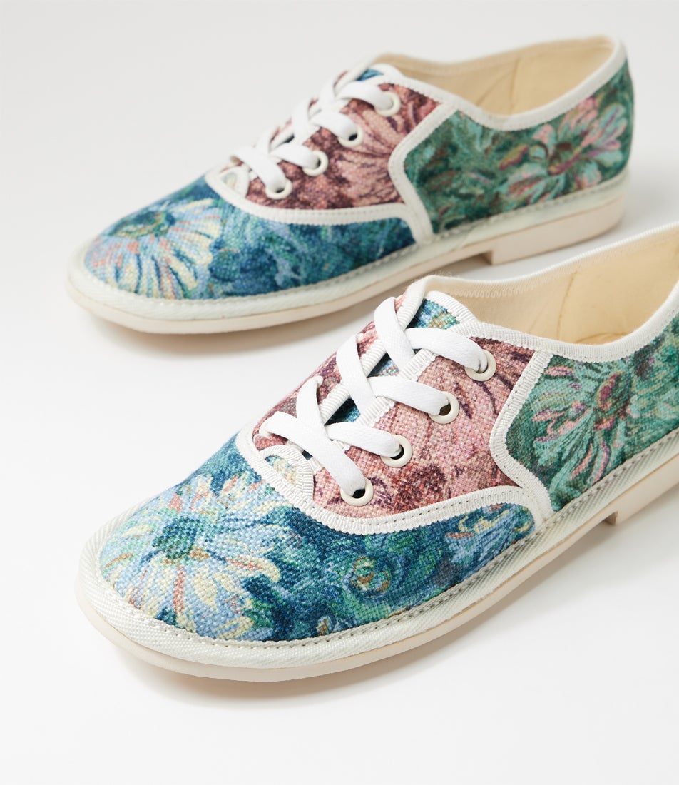 Lottes Sky Floral Fabric Lace Up Flats