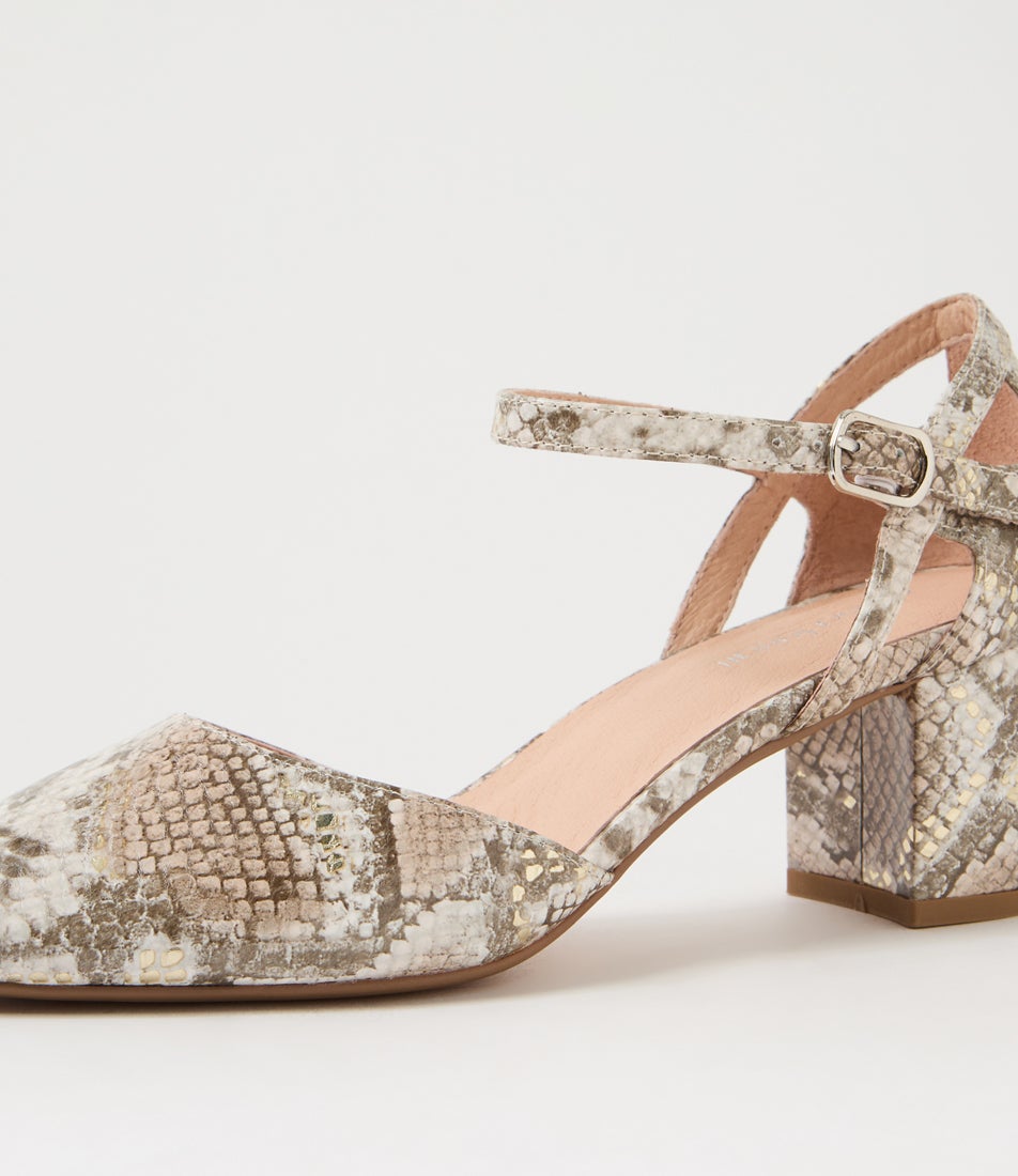 Loctavia Neutral Metallic Snake Heels Loctavia Neutral Metallic Snake Heels