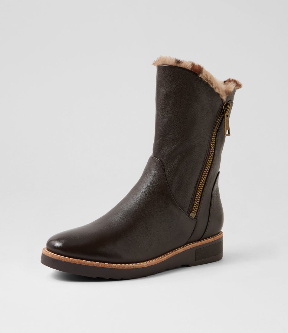 Rhemy Choc Taupe Leopard Leather Fur Ankle Boots Rhemy Choc Taupe Leopard Leather Fur Ankle Boots